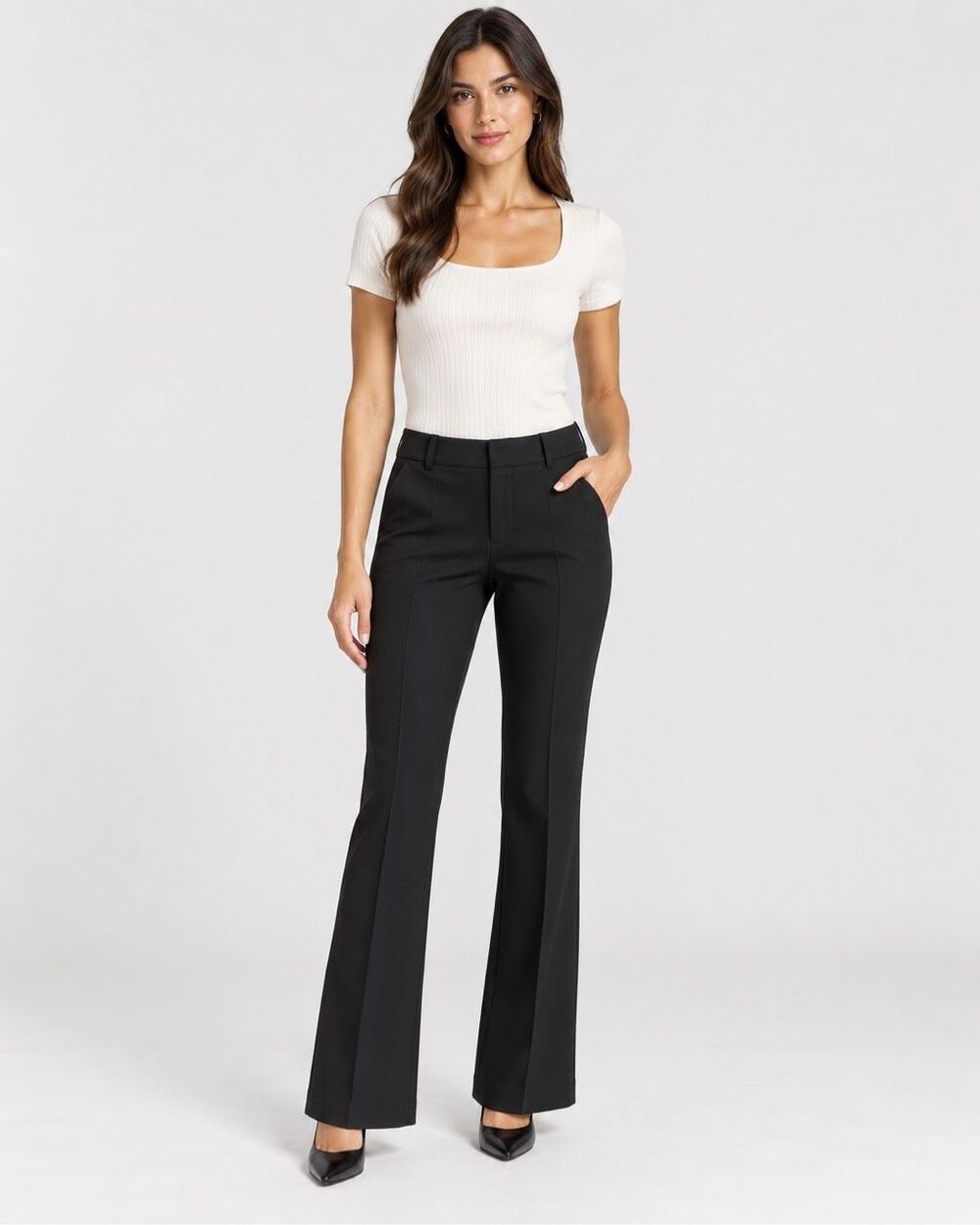 Express Editor Flare Dress Pants Size 0 Short Black Mid Rise Stretch NEW Office